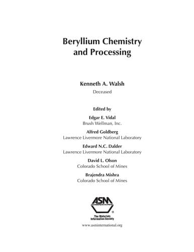 Tapa de Beryllium chemistry and processing
