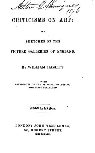 Tapa de Criticisms on Art: And Sketches of the Picture Galleries of England