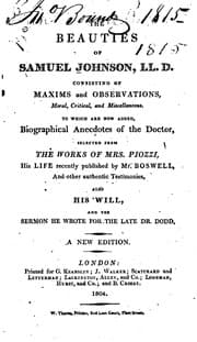 Tapa de The Beauties of Samuel Johnson, LL.D.: Consisting of Maxims and Observations ..