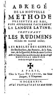 Tapa de Abregé de la nouvelle methode presente'e au roi, pour apprendre facilement la langue latine ..