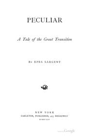 Tapa de Peculiar: A Tale of the Great Transition