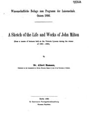 Tapa de A Sketch of the Life and Works of John Milton: From a Course of Lectures Held at the Victoria ..