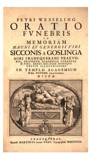 Tapa de Petri Wesseling oratio funebris in memoriam ... Sicconis a Goslinga