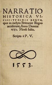 Tapa de Narratio historica vicissitvdinis rervm quae in inclyto Brittaniae Regno acciderunt, Anno Domini 1553