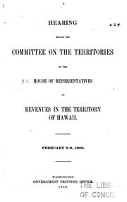 Tapa de Hearing Before the Committee on the Territories of the House of Representatives on Revenues in ..