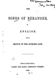 Tapa de The songs of Béranger, in English