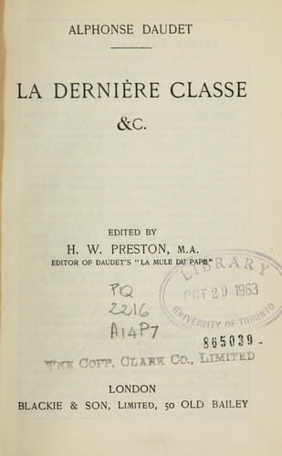 Tapa de La dernière classe, &c.