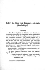 Tapa de Ueber das Harz von Dammara orientalis (Manila-Copal), und, Ueber das siebenbürgische Resina Pini von Picea vulgaris (Link)