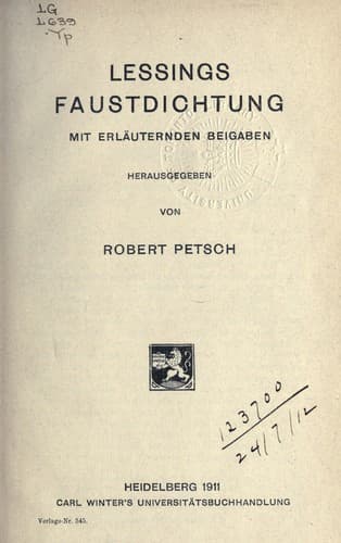 Tapa de Lessings Faustdichtung