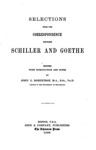 Tapa de Selections from the correspondence between Schiller and Goethe