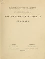 Tapa de Facsimiles of the fragments hitherto recovered of the Book of Ecclesiasticus in Hebrew