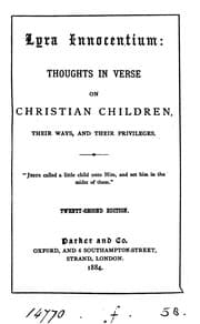 Tapa de Lyra innocentium: thoughts in verse on Christian children, their ways, and their privileges [by ..