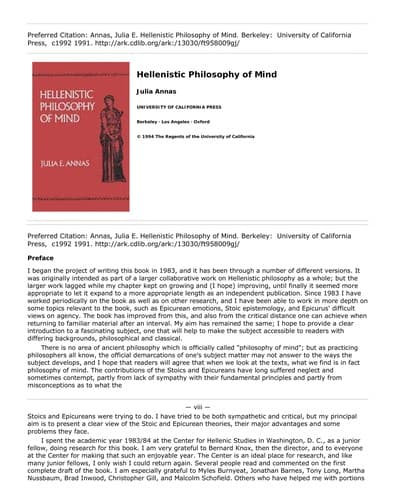 Tapa de Hellenistic philosophy of mind