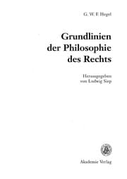 Tapa de G.W.F. Hegel, Grundlinien der Philosophie des Rechts