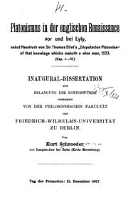 Tapa de Platonismus in der englischen Renaissance vor und bei Lyly