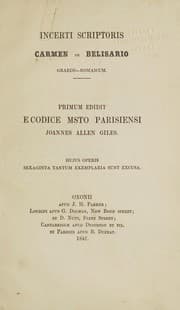 Tapa de Incerti scriptoris Carmen de Belisario graeco-romanicum primum ed. e codice msto parisiensi Joannes Allen Giles