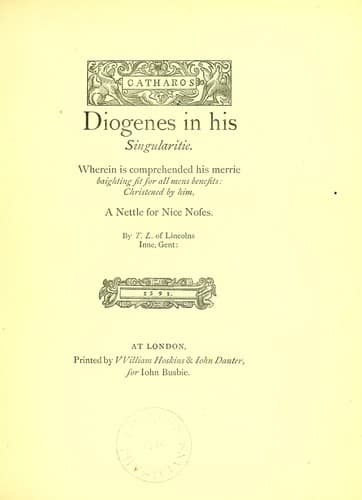 Tapa de Catharos Diogenes in his singularitie