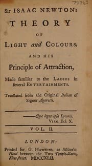 Tapa de Sir Isaac Newton's theory of light and colours and his principle of attraction