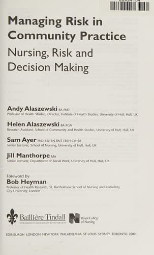 Tapa de Managing risk in community practice