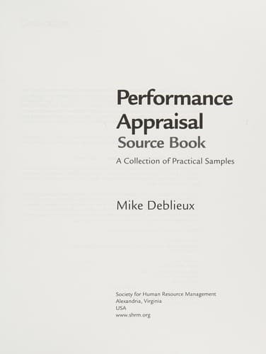 Tapa de Performance appraisal source book