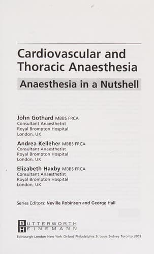 Tapa de Cardiovascular and thoracic anaesthesia
