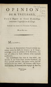 Tapa de Opinion de M. Treilhard, sur le rapport du Comite eccle siastique concernant l'organisation du clerge