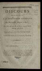 Tapa de Discours prononce a la Convention nationale par David, de pute de Paris, en lui offrant le tableau repre sentant Marat assassine