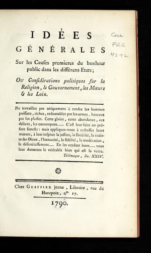 Tapa de Ide es ge ne rales sur les causes premieres du bonheur public dans les diffe rens etats
