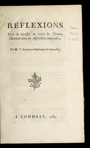 Tapa de Re flexions sur la necessite de re unir les trois-ordres dans les assemble es nationales
