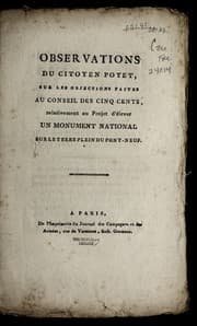 Tapa de Observations du citoyen Poyet, sur les objections faites au Conseil des cinq-cents, relativement au projet d'e lever un monument national sur le terre plein du Pont-Neuf