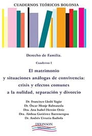 Tapa de Cuadernos Teóricos Bolonia. Derecho de familia. Cuaderno I. El matrimonio y situaciones análogas de convivencia. Crisis y efectos comunes a la nulidad, separación y divorcio