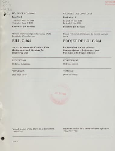 Tapa de Minutes of proceedings and evidence of the Legislative Committee on Bill C-264
