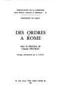 Tapa de Des ordres à Rome (Publications de la Sorbonne. Série Histoire ancienne et médiévale) (French Edition)