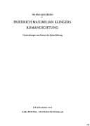 Tapa de Friedrich Maximilian Klingers Romandichtung