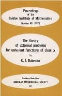 Tapa de The theory of extremal problems for univalent functions of class S