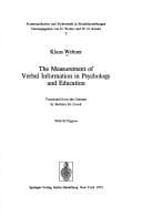 Tapa de The measurement of verbal information in psychology and education