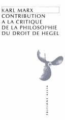 Tapa de Contribution à la critique de la philosophie du droit Hegel