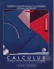 Tapa de Student's solutions manual to accompany Hoffmann/Bradley calculus for business, economics, and the social and life sciences