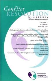 Tapa de Conflict Resolution Quarterly (Formerly MEDIATION QUARTERLY) Vol 19, #2, Winter 2001