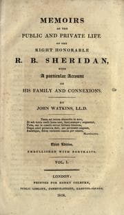 Tapa de Memoirs of the public and private life of Right Hon. R.B. Sheridan, with a particular account of his family and connexions