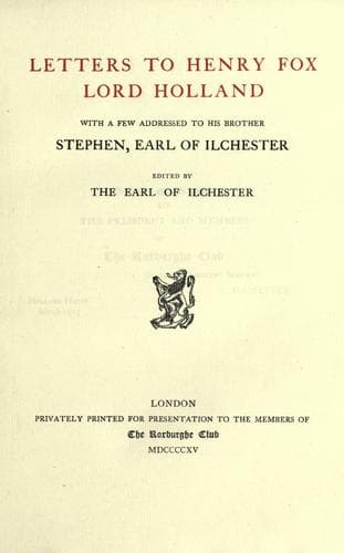 Tapa de Letters to Henry Fox Lord Holland