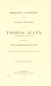 Tapa de Memorial addresses on the life and character of Thomas Allen (a representative from Missouri)