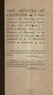Tapa de The revival of criticism ..