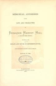Tapa de Memorial addresses on the life and character of Benjamin Harvey Hill (a Senator from Georgia)