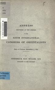 Tapa de Address delivered at the opening of the ninth International Congress of Orientalists