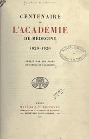 Tapa de Centenaire de l'Académie de médecine, 1820-1920