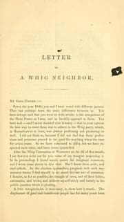 Tapa de Letter to a Whig neighbor, on the approaching state election, by an old conservative