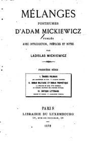 Tapa de Mélanges posthumes d'Adam Mickiewicz, première série