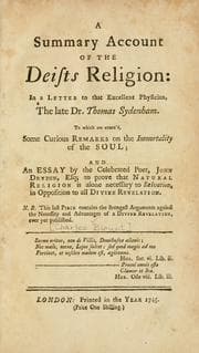 Tapa de A summary account of the Deists religion in a letter to that excellent physician,the late Dr. Thomas Sydenham