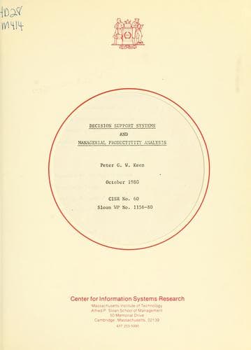 Tapa de Decision support systems and managerial productivity analysis